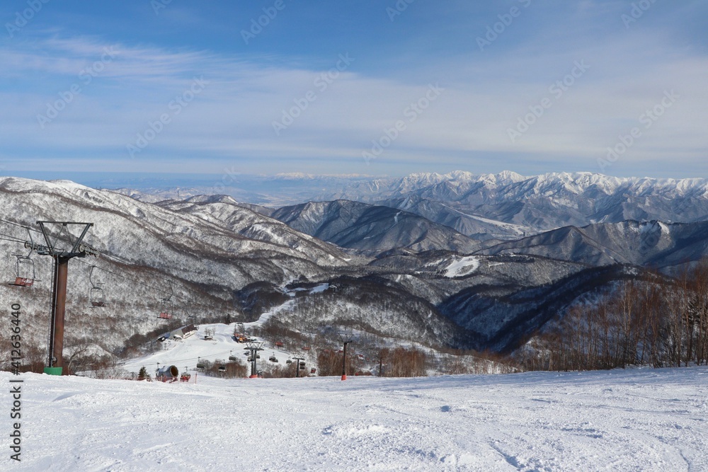 Slope Surrounded by Big Mountains in Japan