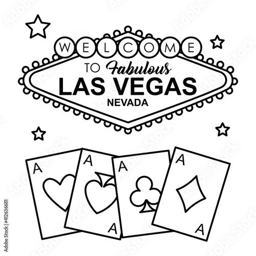 las vegas billboard and gambling cards, line style