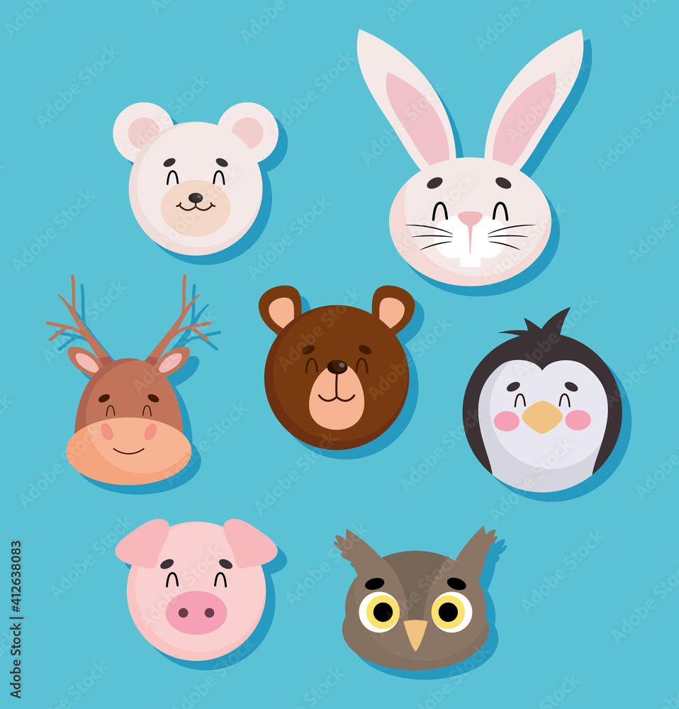 cartoon animal faces icon set, colorful design cartoon animal faces icon set, colorful design
