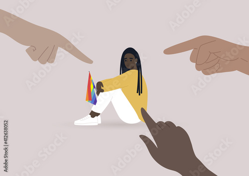 Fingers pointing at an lgbtq person, homophobia problem, cruel intolerant society