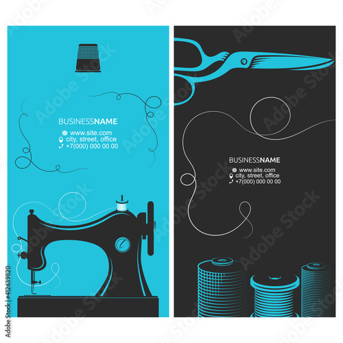 Cutting and sewing business card concept for tailor