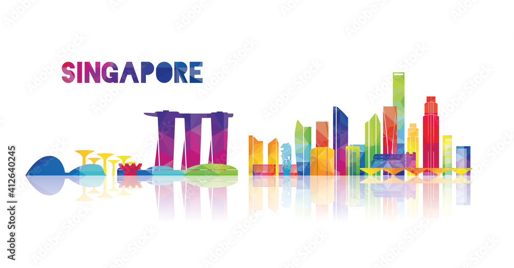 vector illustration Singapore city skyline, the symbols of the city skyscrapers, stylish graphics