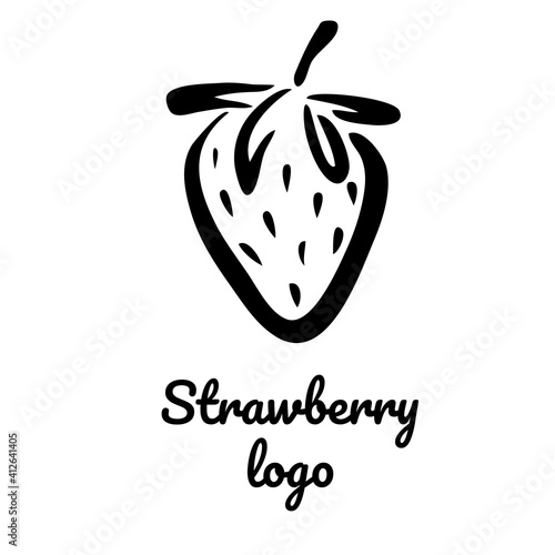 Strawberry sketch logo. Hand drawn ink brush vector illustration isolated on white background. Berry icon for logotype, infographic, website or app design.
