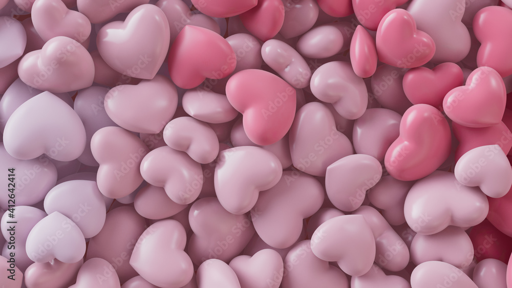 Multicolored Heart background. Valentine Wallpaper with Pink and Light Pink love hearts. 3D Render Multicolored Heart background. Valentine Wallpaper with Pink and Light Pink love hearts. 3D Render