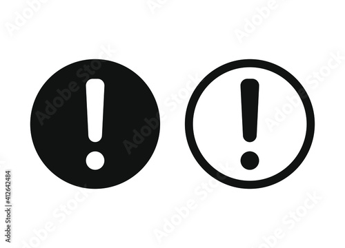 Exclamation mark vector icon. Warning and caution round sign. Danger and error logo symbol. Application and web interface button image. Clip-art silhouette.