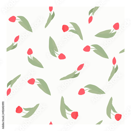 Seamless vector pattern with spring red flowers. Tulip. Suitable for fabric, textile, product decoration, cover, screen saver 