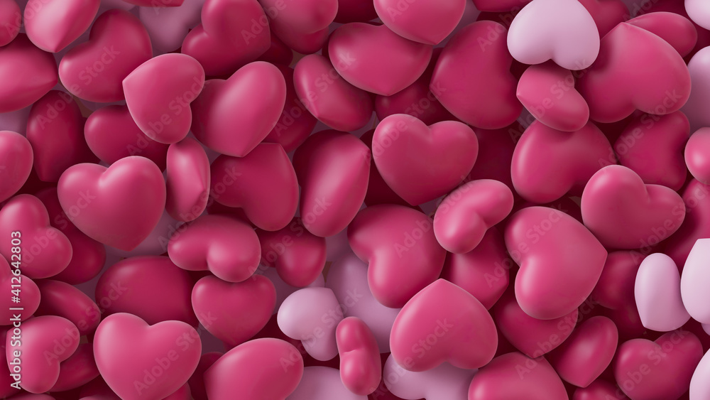 Multicolored Heart background. Valentine Wallpaper with Light Pink and Dark Pink love hearts. 3D Render Multicolored Heart background. Valentine Wallpaper with Light Pink and Dark Pink love hearts. 3D Render