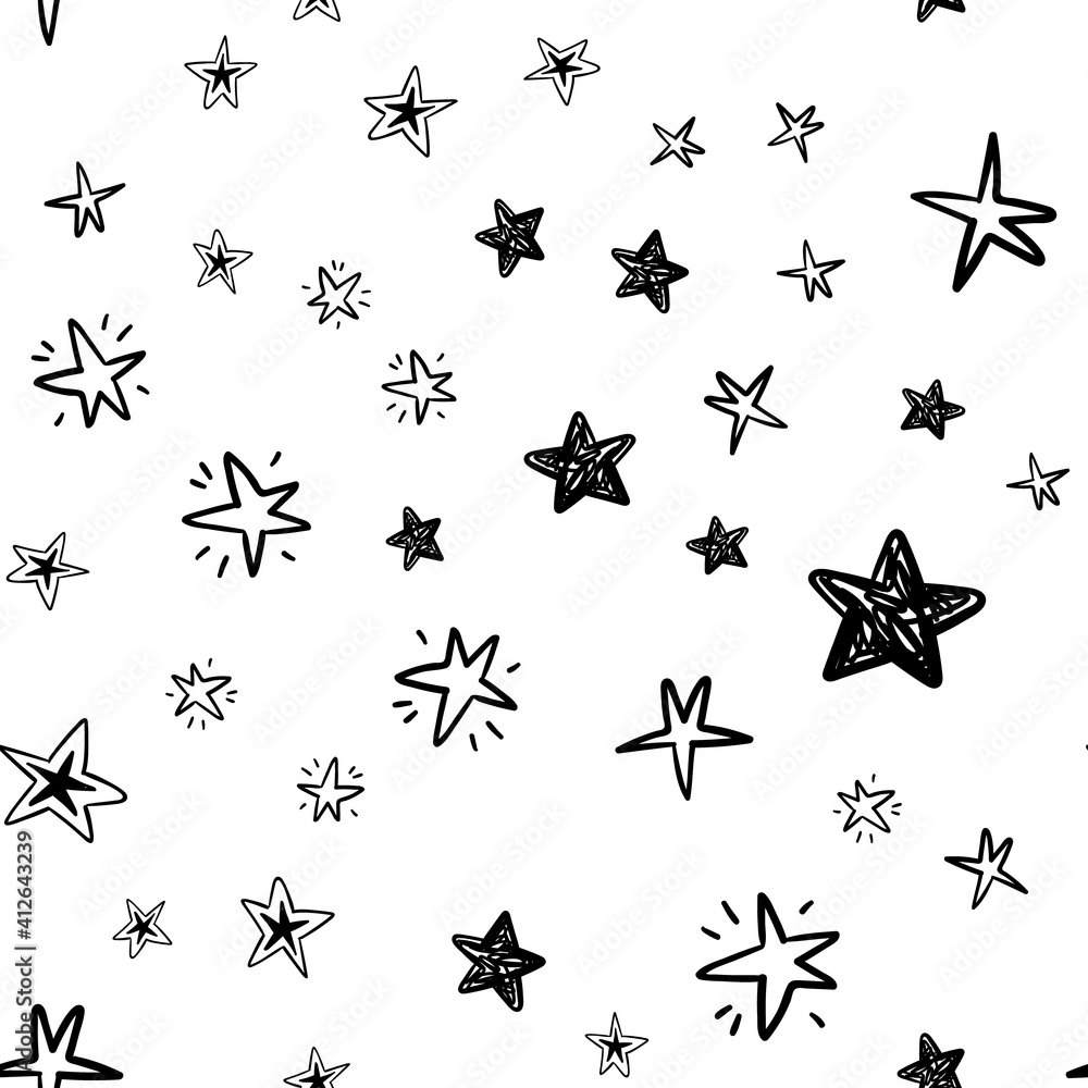 Fototapeta premium hand drawn stars seamless pattern. Doodle star texture. Sky and night background.
