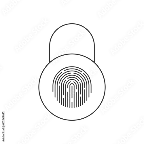 Fingerprint padlock icon. Fingerprint lock or unlock. Locked and unlocked modes. Linear icons. Trendy design. Vector illustration