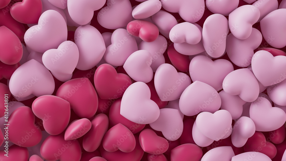 Multicolored Heart background. Valentine Wallpaper with Light Pink and Dark Pink love hearts. 3D Render Multicolored Heart background. Valentine Wallpaper with Light Pink and Dark Pink love hearts. 3D Render