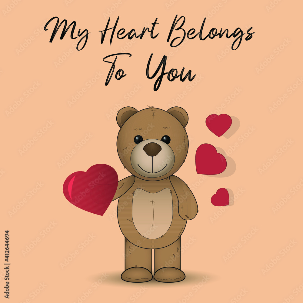 Obraz premium my heart belongs to you teddy bear love hearts cute 