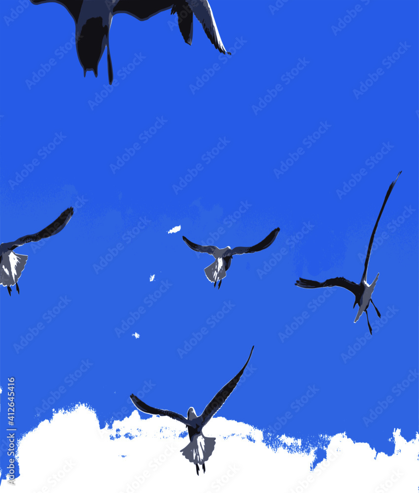 Obraz premium Something scared the seagulls and they rushed to fly away 