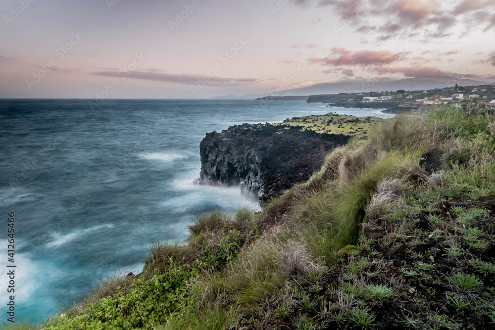 long exposure of the sea on a cliff