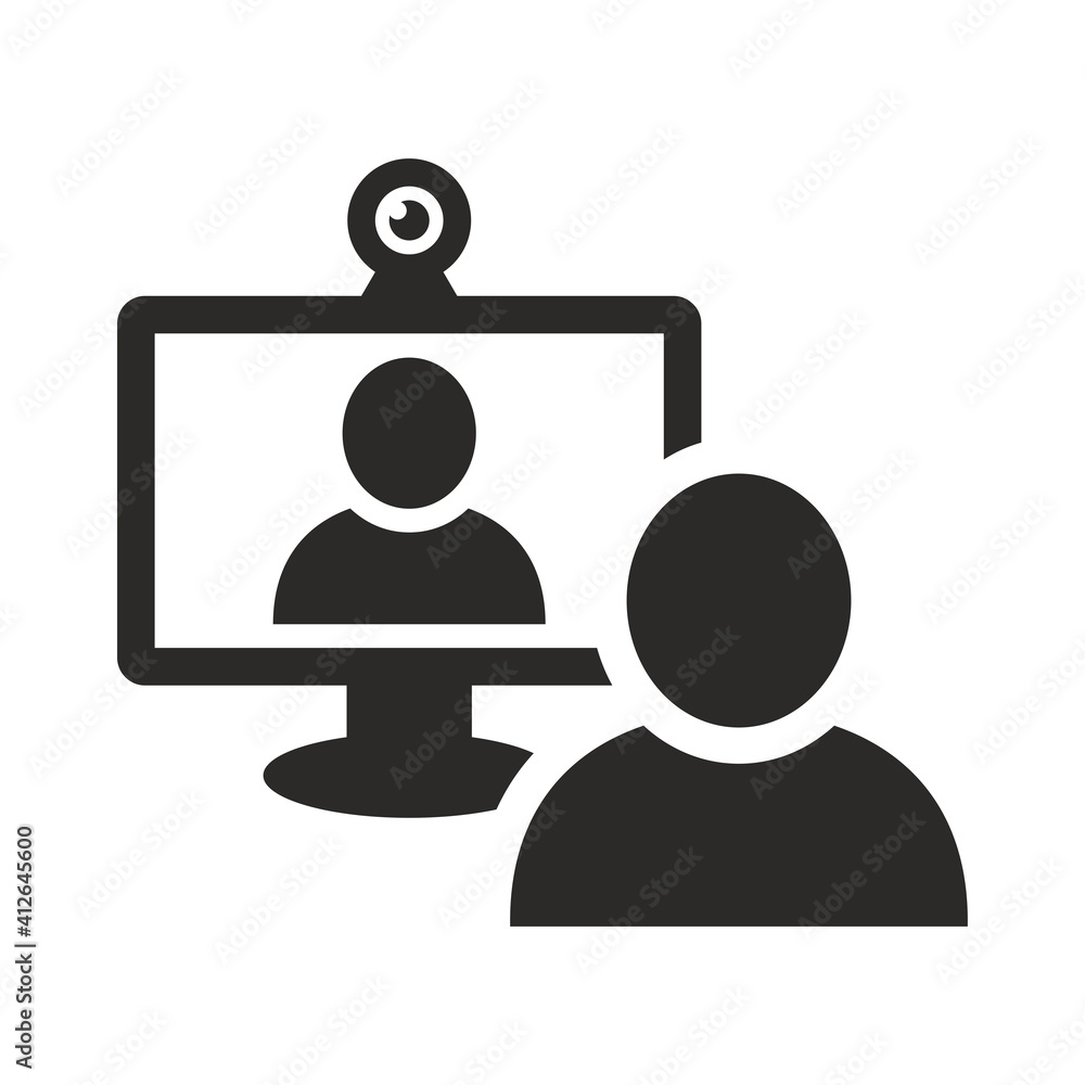 Video call icon. Working from home. Vector icon isolated on white background. Video call icon. Working from home. Vector icon isolated on white background.