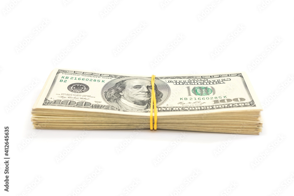 bundle of dollars on a white background. bundle of dollars on a white background.