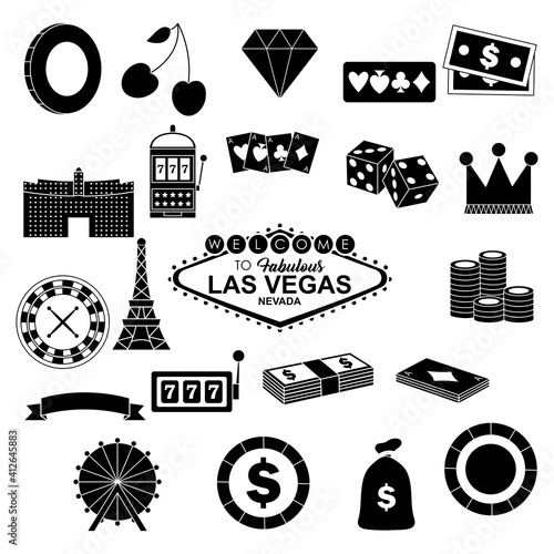 las vegas casino icon set, silhouette style