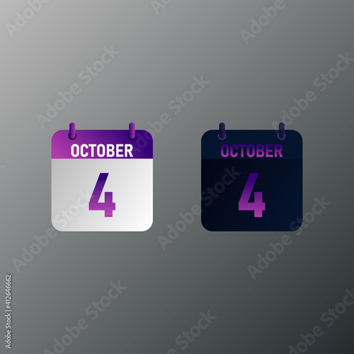 October daily calendar icon in flat design style. Vector illustration in light and dark design. 