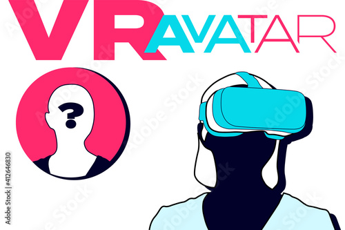 VR AVATAR vector template. Woman wearing VR glasses, anon icon. Virtual Reality avatar concept assets.