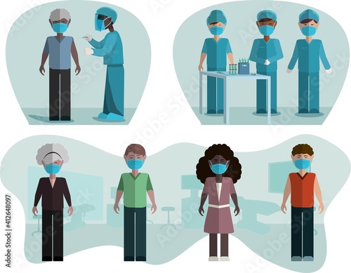 Vaccination people set. Doctors, nurses, patients.