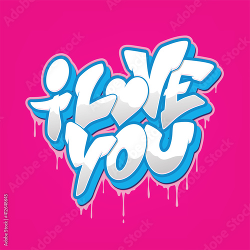 I love you font in graffiti style. Vector illustration.