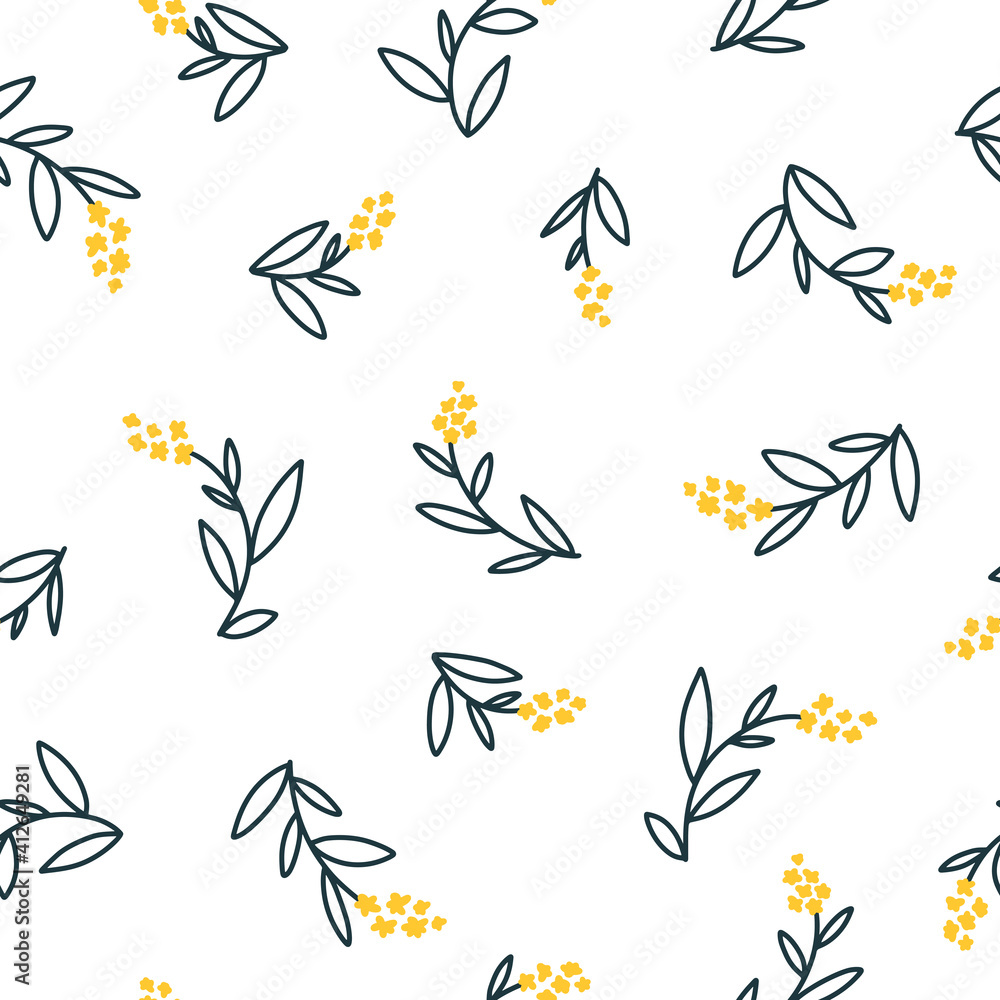Floral seamless vector pattern with small flowers. Simple hand-drawn style. Motifs scattered liberty. Pretty ditsy for fabric, textile, wallpaper. Digital paper in white background.