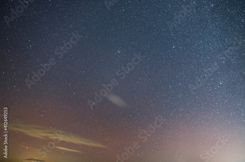 Beautiful winter starry sky. Night photography  astronomical background.