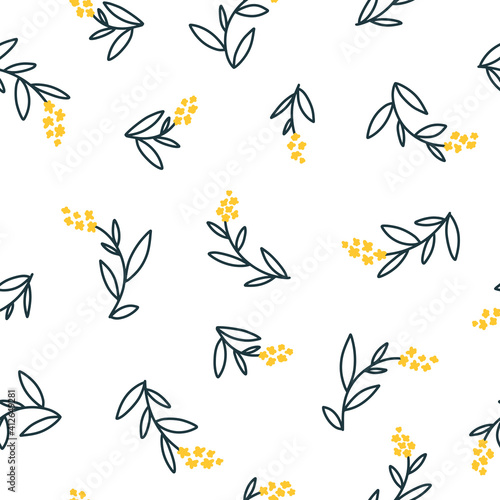 Floral seamless vector pattern with small flowers. Simple hand-drawn style. Motifs scattered liberty. Pretty ditsy for fabric  textile  wallpaper. Digital paper in white background.