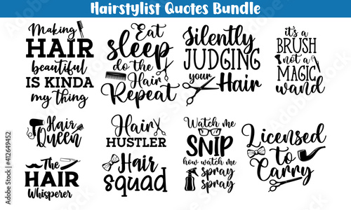 Hand lettering Vector, beauty blogs, Hair speaks louder than words, hairdressers, decorative cards, Beautiful girl with long hair and lettering quote about balayage, hairstyle typography bundle