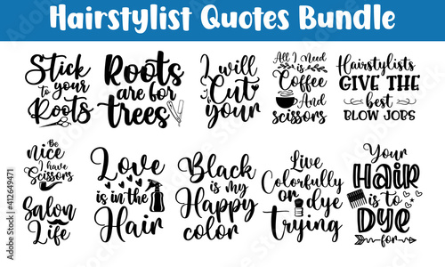Calligraphy quotes for beauty salon, Hair speaks louder than words, inspirational saying about curly type of hairstyle, hairstyle typography bundle, Vector Handwritten lettering quote