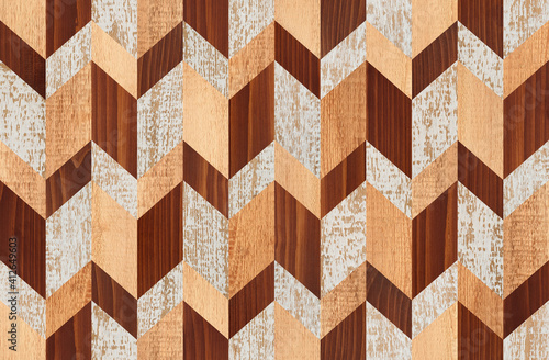 Light hardwood parquet floor with chevron pattern. Seamless wooden background. Wood texture.