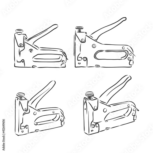 Staple Gun. stapler construction vector sketch illustration