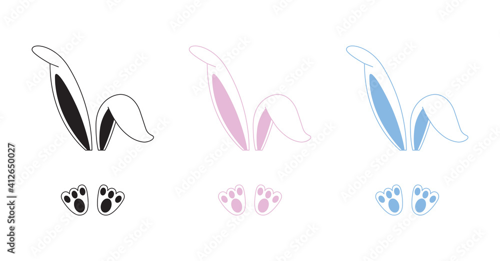Easter bunny ears vector illustration. Cute rabbit ears and feet isolated on white background Easter bunny ears vector illustration. Cute rabbit ears and feet isolated on white background