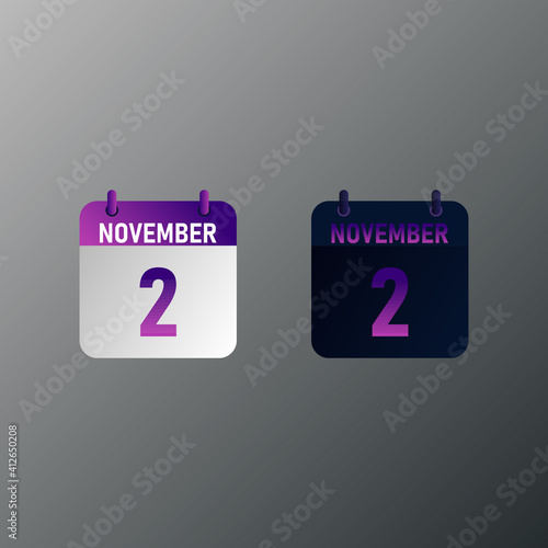 November daily calendar icon in flat design style. Vector illustration in light and dark design. 