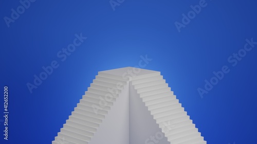 White staircase with blank top flat platform  minimal product showcase pedestal  3d render illustration