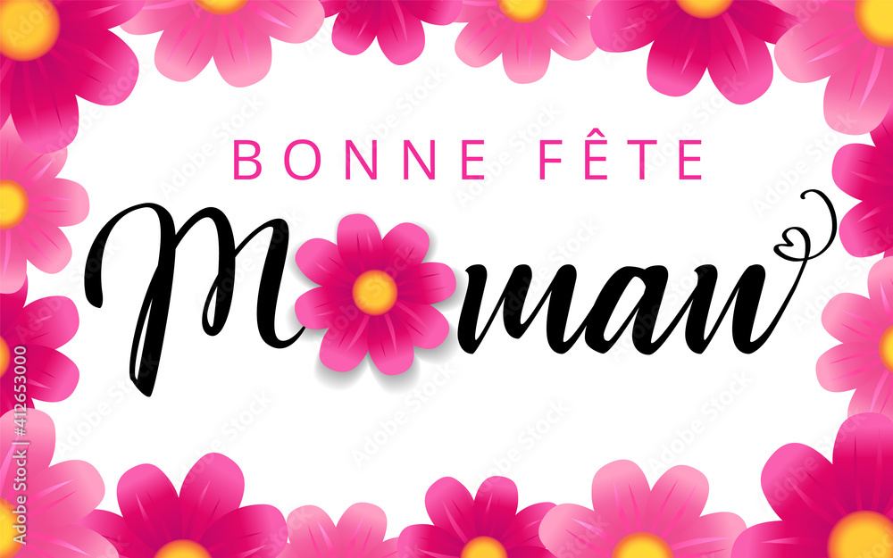 Happy Mothers day - Bonne fete Maman elegant french calligraphy and flower  background. Hand drawn vector text and rose on white background for  Mother's Day Stock Vector | Adobe Stock