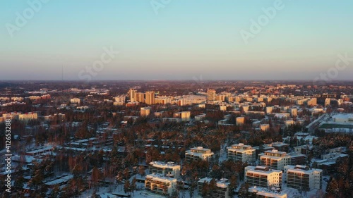 Wallpaper Mural Aerial view of Matinkyla neighborhood of Espoo, Finland. Morning winter cityscape on the sunrise. Torontodigital.ca