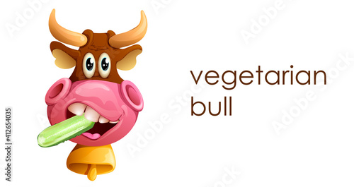 Vector illustration of a funny vegetarian bull in cartoon style