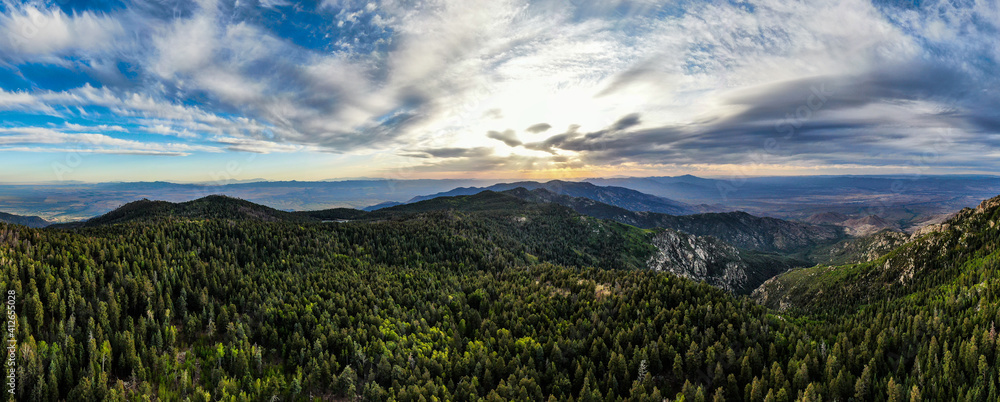 Aerial panorama from the very top of Mt. Graham in southeastern Arizona, just outside of Safford. 
