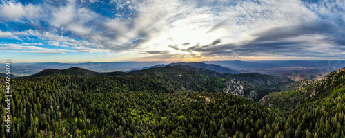 Aerial panorama from the very top of Mt. Graham in southeastern Arizona, just outside of Safford. 