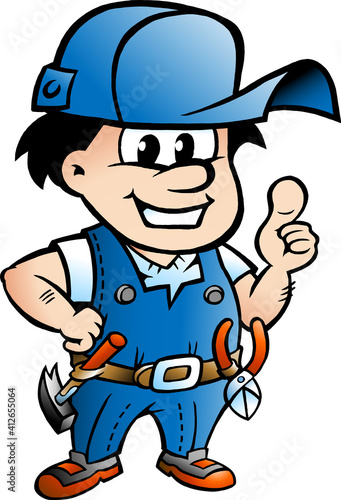 Vector Cartoon illustration of an happy Handyman giving Thumbs Up © Poul Carlsen