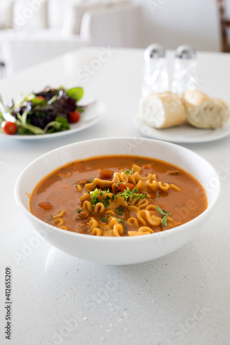 Spicy Tomato Soup and Salad