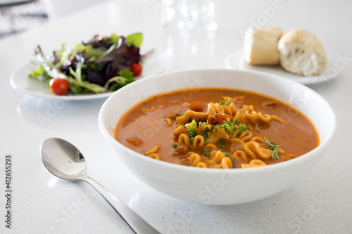 Spicy Tomato Soup and Salad