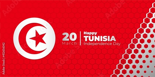 Red and white Hexagonal background with tunisian flag design.