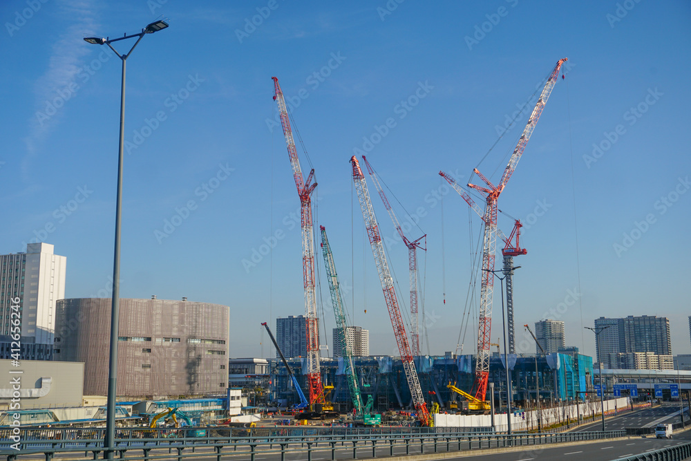 Toyosu Construction Cranes Tokyo Japan Stock Photo Stock Images Stock Pictures