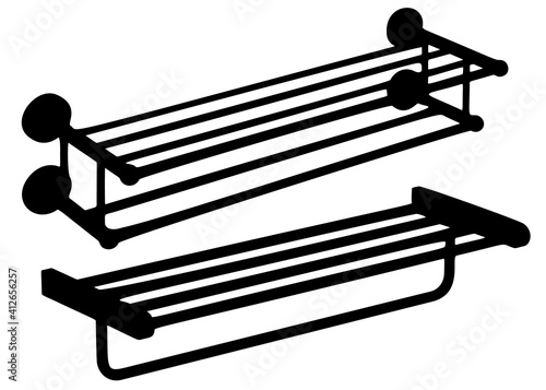 Heated towel racks in a bathroom set.