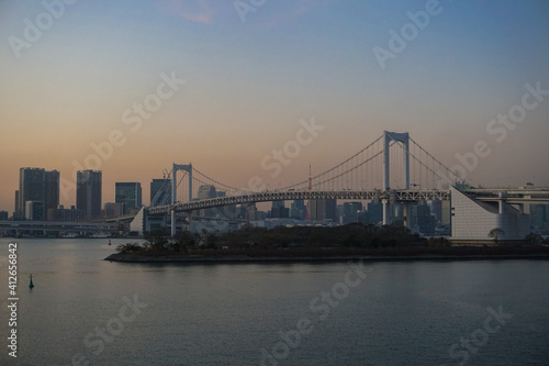 Rainbow Bridge and Tokyo Tower Sunset Tokyo Japan Stock Photo Stock Images Stock Pictures
