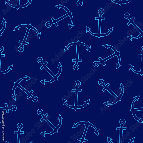 Doodle anchor seamless pattern. hand drawn background. Vector illustration
