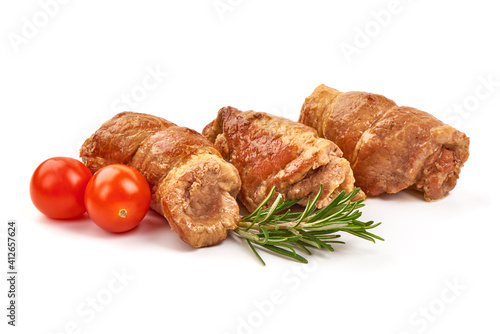 Baked meat rolls, isolated on white background
