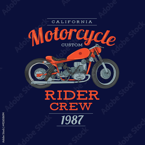 motorcycle design vector illustration art of stylish lettering motorcycle design. Graphics for t-shirt vintage design, bike club. Vector print on clothes. 