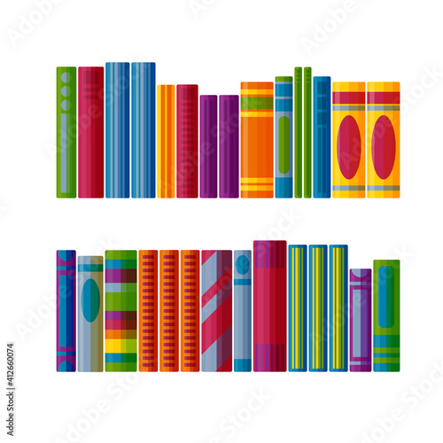 Books in literature store. Education books in cartoon style. Vector illustration isolated on white background